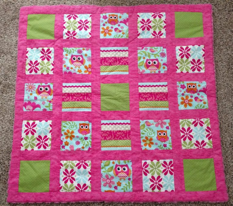 Pink Baby Quilt With Owls: Baby Girl's Nursery Sewing Project